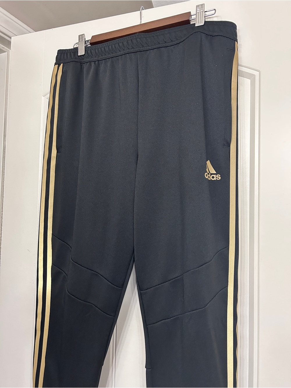 Adidas Tiro Black Track Pants with Gold Stripes, unisex, Sz Large